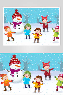 圣诞节人物雪里玩雪插画
