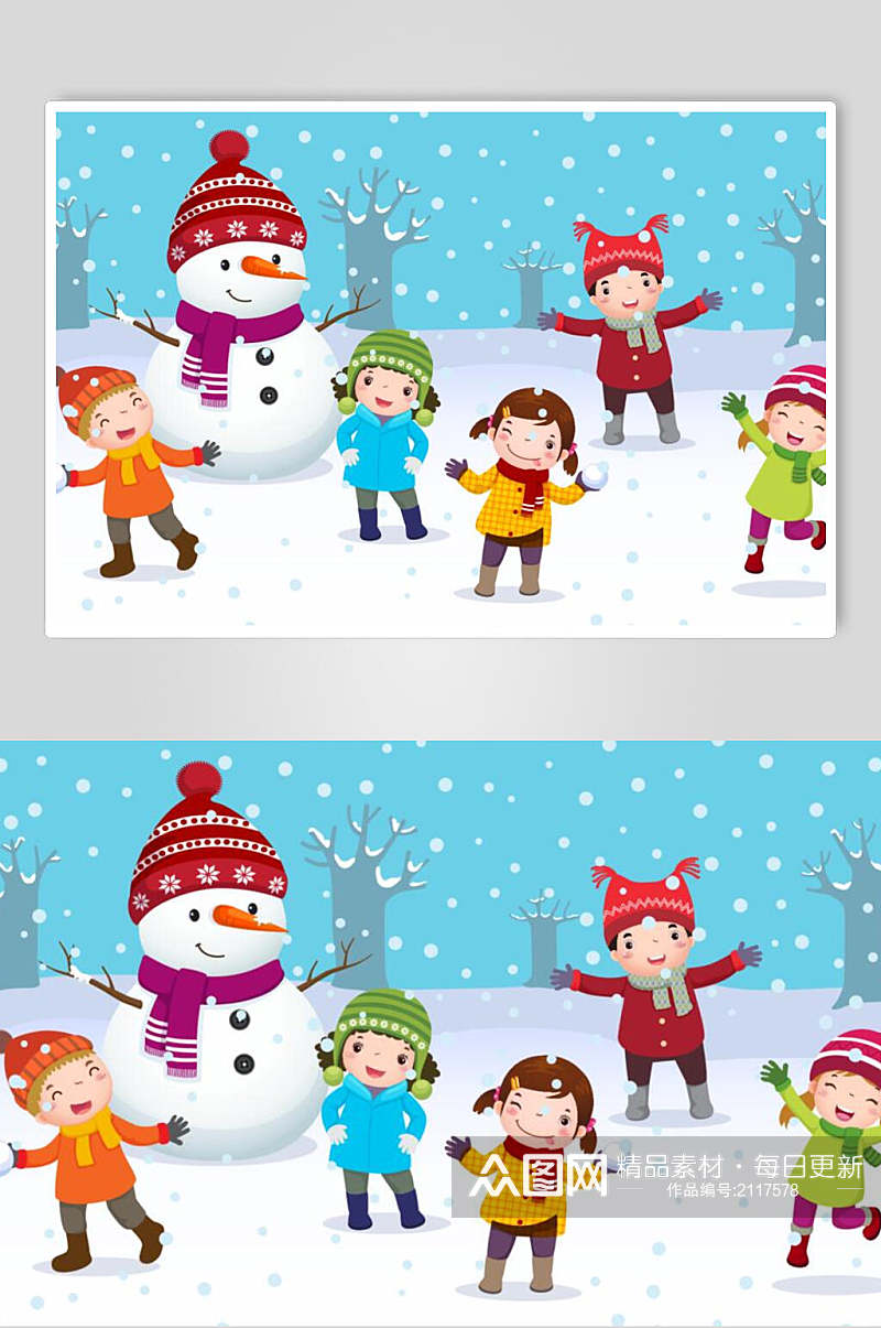 圣诞节人物雪里玩雪插画素材