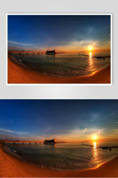 海岸夕阳黄昏全景图片