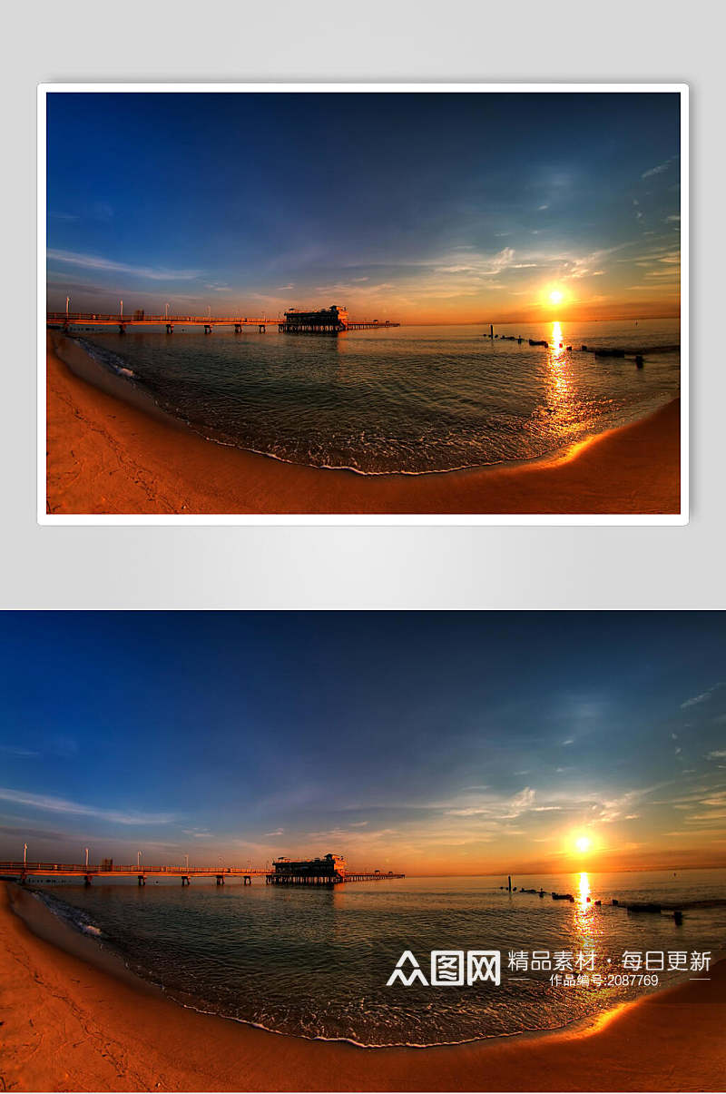 海岸夕阳黄昏全景图片素材