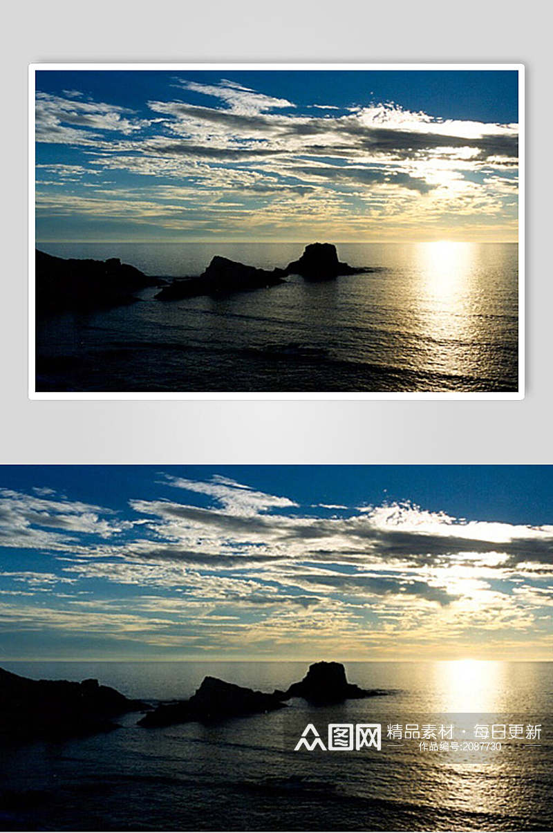 海岸天空云彩夕阳黄昏图片素材
