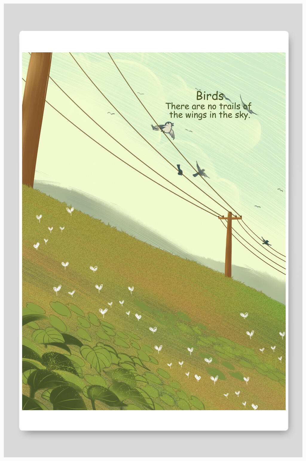 电线杆上的燕子卡通图片