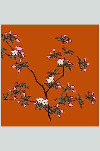 橘色中式古典传统花纹树枝背景素材