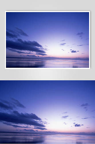 蓝紫色海天一色朝霞晚霞图片