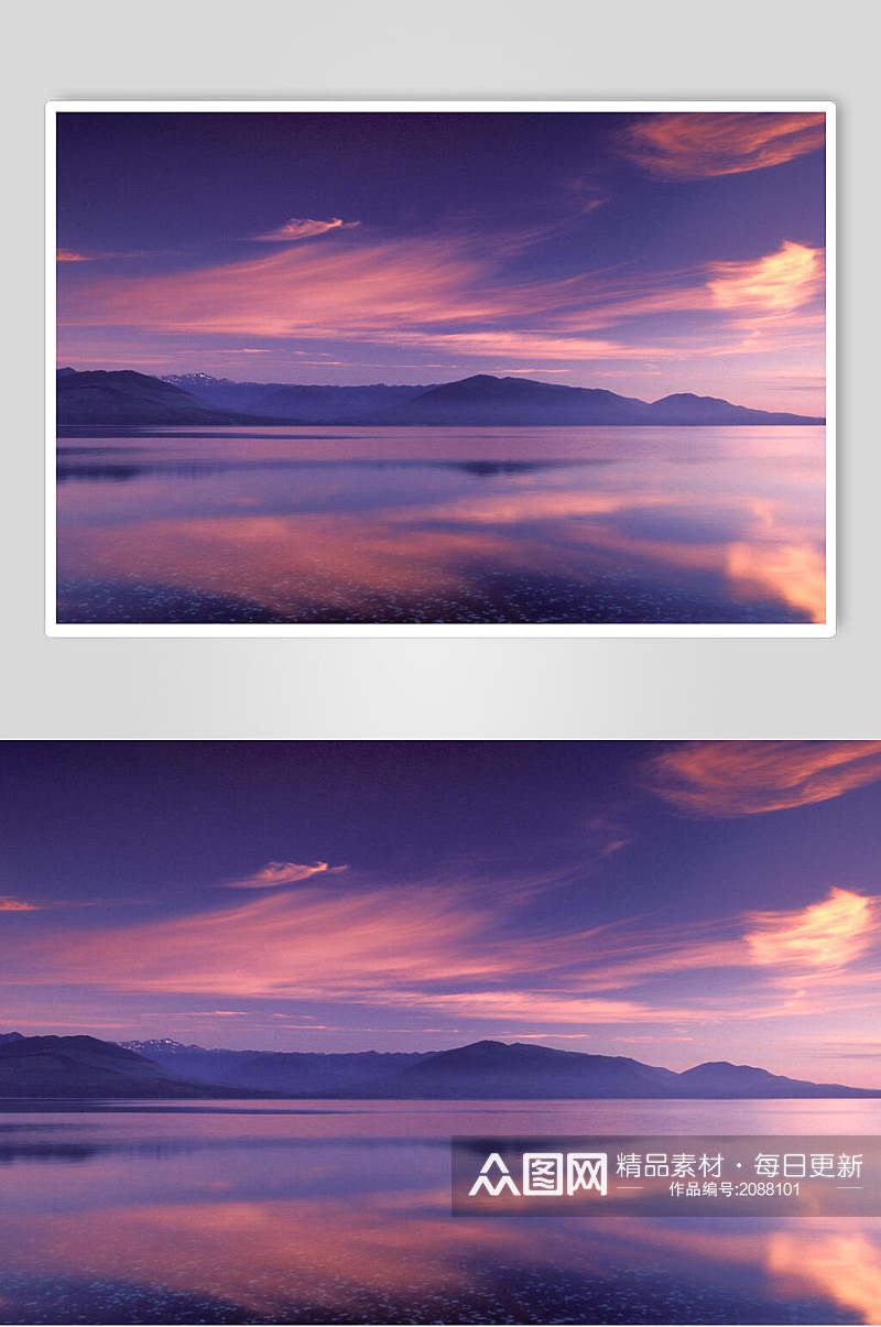 蓝紫色天空倒影夕阳黄昏摄影图片素材