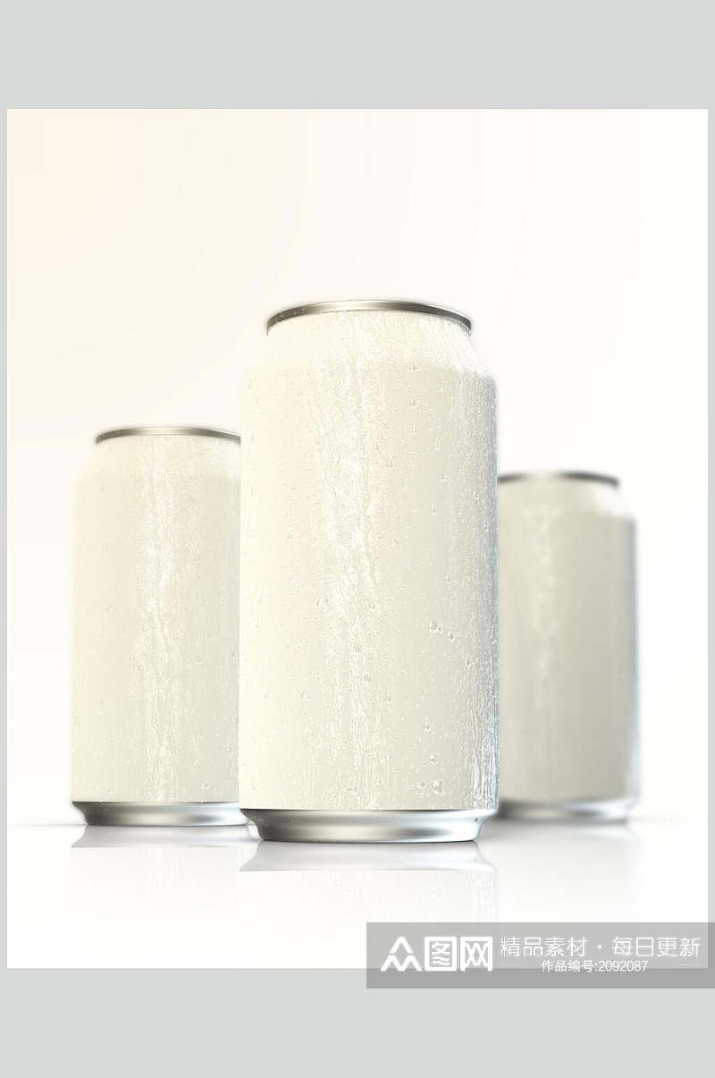 白底饮料铝制易拉罐包装样机效果图素材