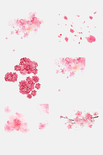 水墨粉色花朵花瓣樱花免抠元素