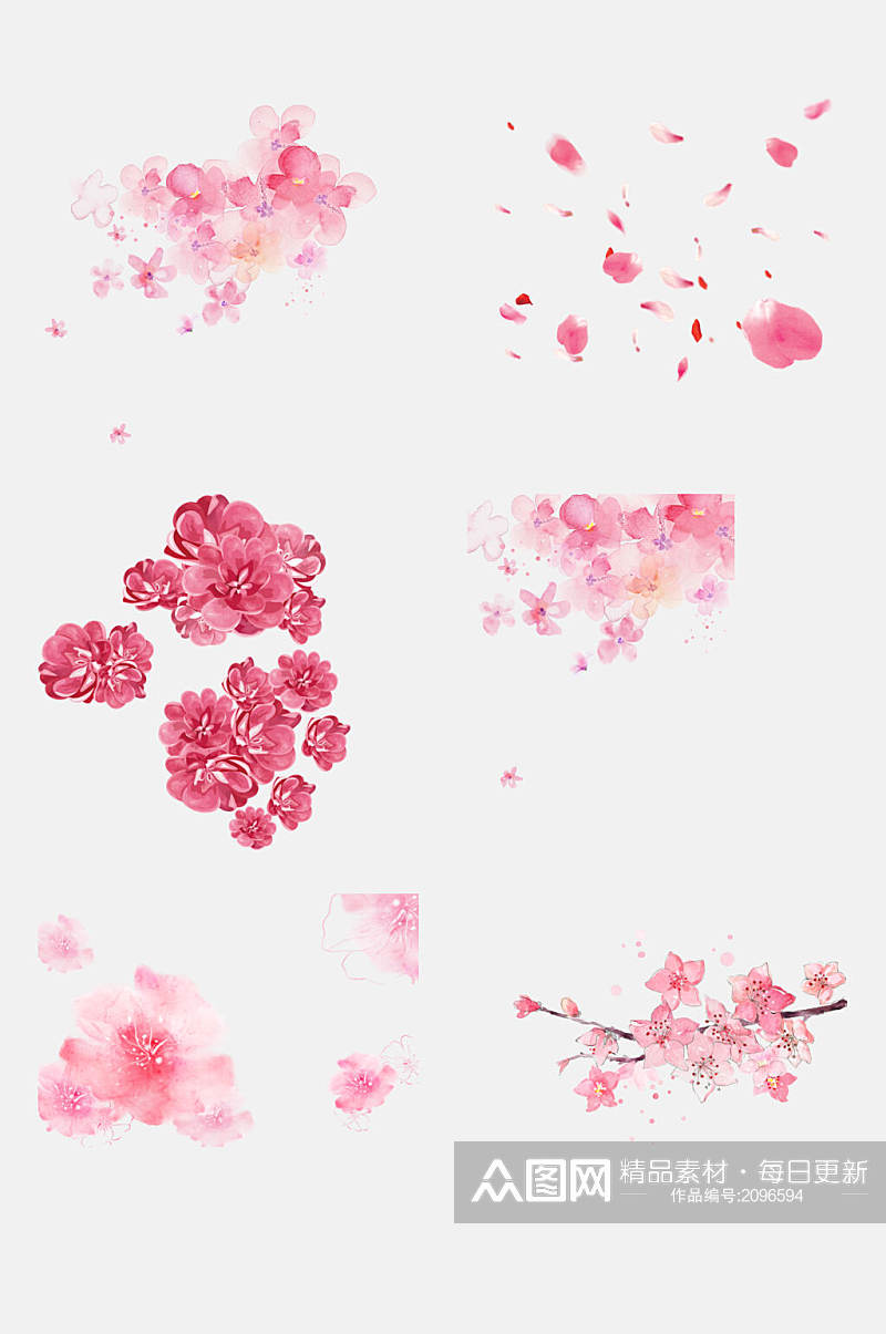 水墨粉色花朵花瓣樱花免抠元素素材
