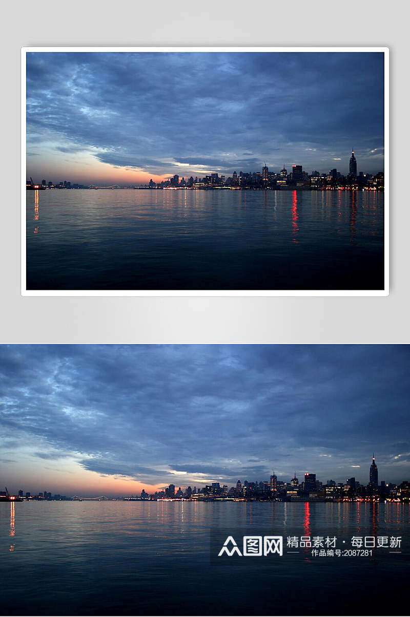 蓝色夕阳夜大海浪漫高清空图片素材