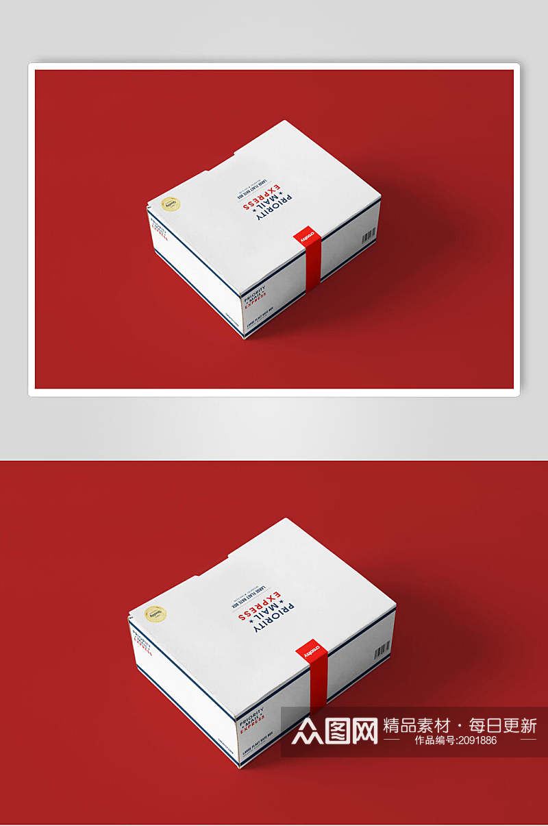 红底纸质箱子包装盒样机效果图素材