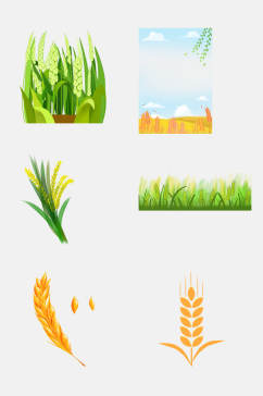 清新水彩植物小麦大米高粱免抠元素
