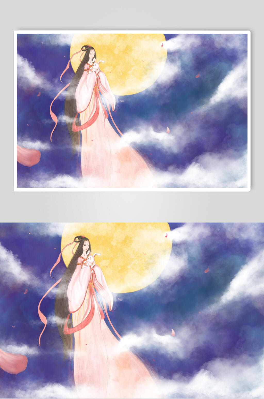 唯美嫦娥奔月中秋节插画素材素材
