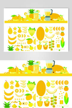 黄色手绘蔬菜水果矢量素材