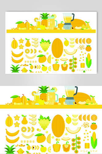 黄色手绘蔬菜水果矢量素材