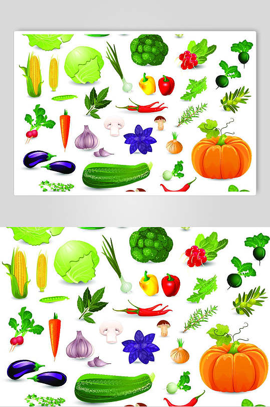清新绿色手绘蔬菜水果矢量素材