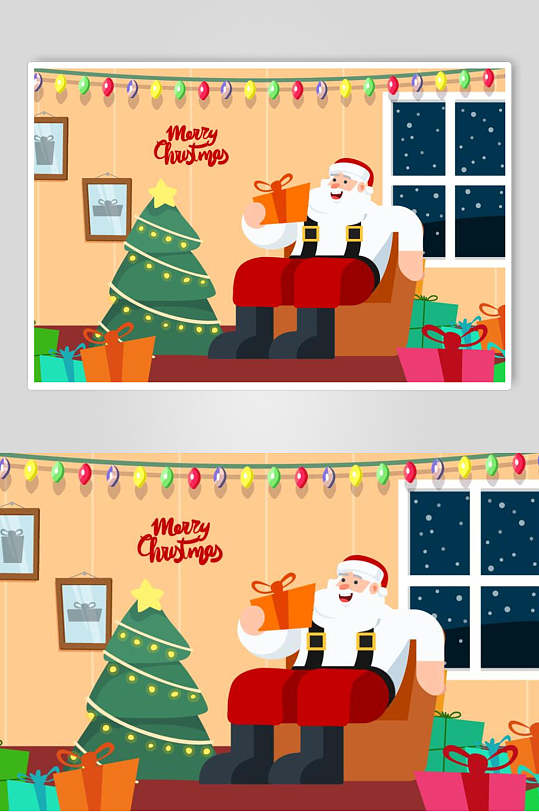 圣诞节人物送礼品插画