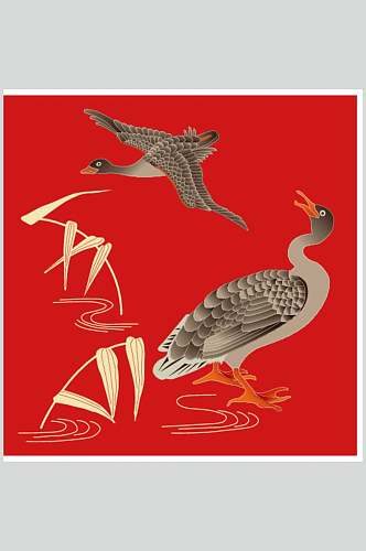 红色中式古典传统花纹仙鹤背景素材