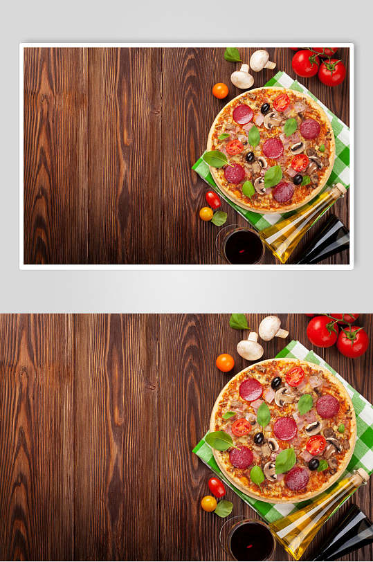 木纹背景新鲜美味披萨美食摄影图片