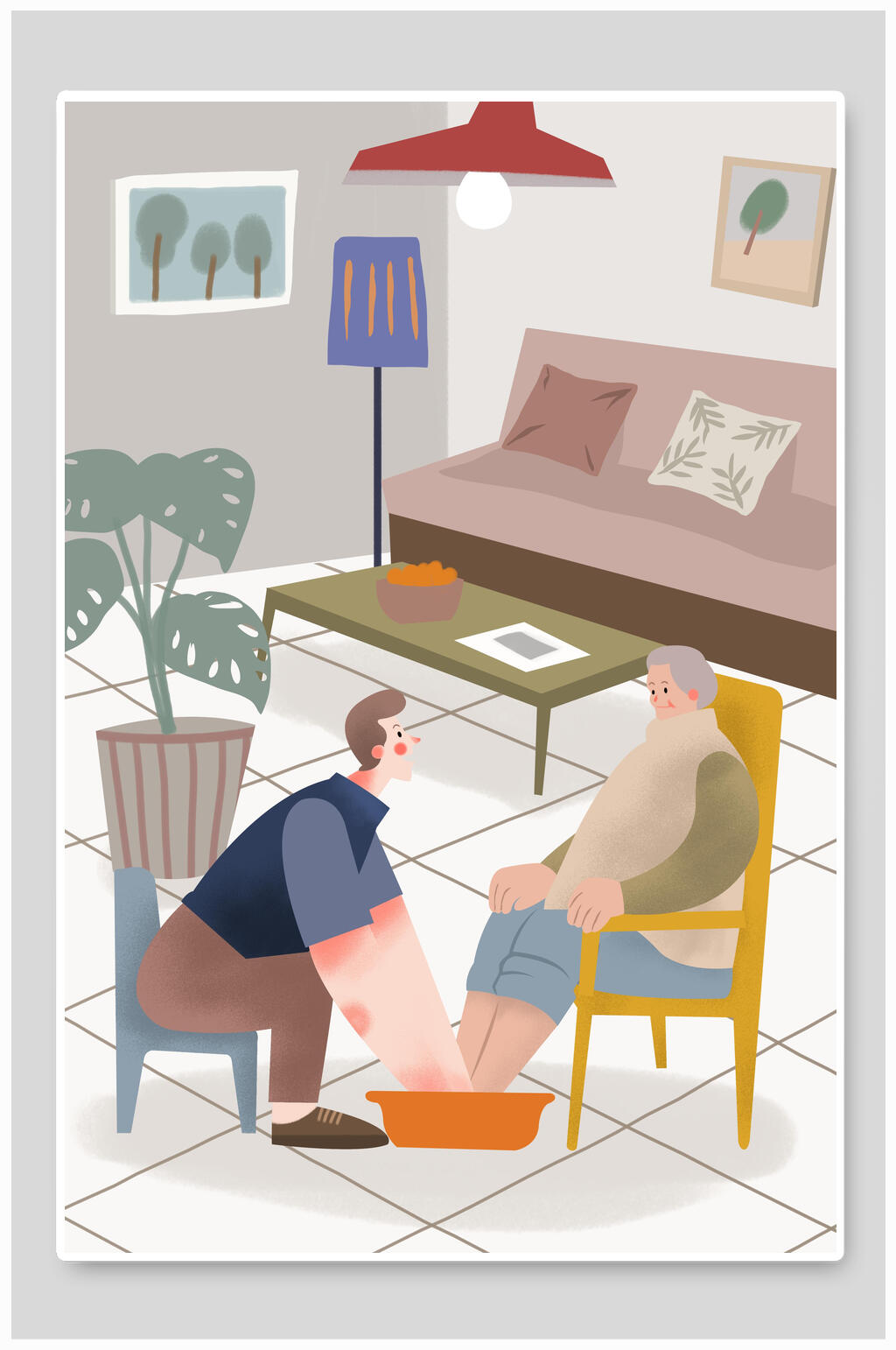 敬老照顾老人插画素材