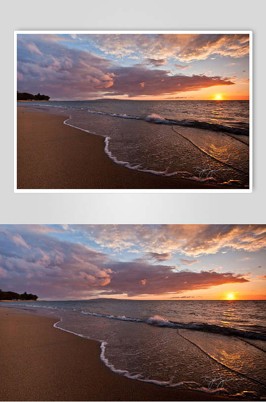 沙滩海岸天空夕阳黄昏图片
