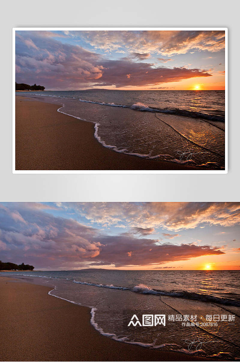 沙滩海岸天空夕阳黄昏图片素材