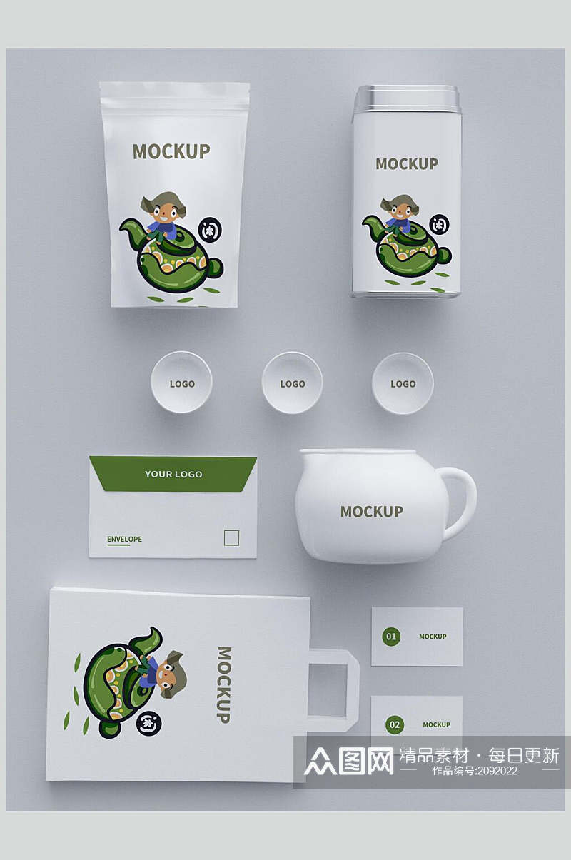 卡通大气食品茶叶品牌包装整套VI样机效果图素材