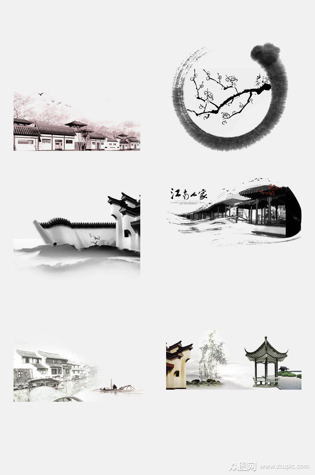 视觉美观的江南水乡徽派建筑素材素材下载,本次作品主题是免抠元素