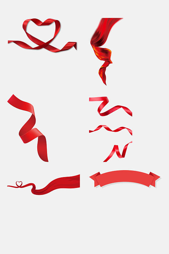 创意爱心红色绸带免抠元素