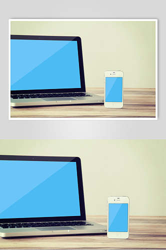 笔记本电脑手机蓝色屏保样机效果图