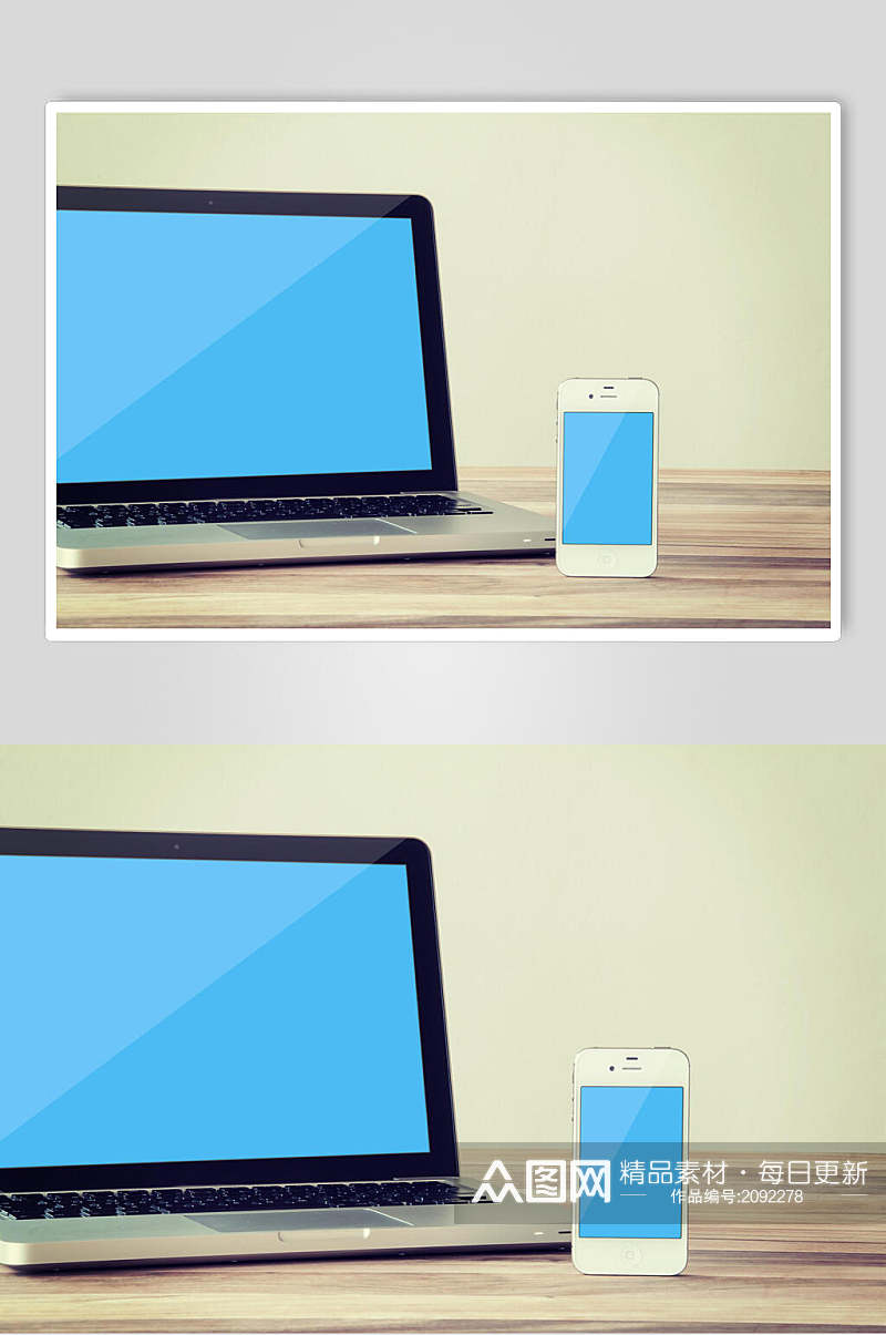 笔记本电脑手机蓝色屏保样机效果图素材