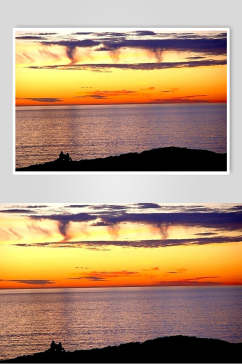 海岸晚霞海面夕阳黄昏图片