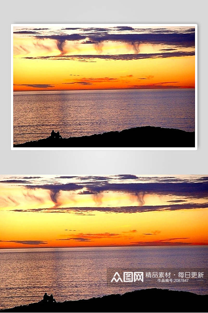 海岸晚霞海面夕阳黄昏图片素材