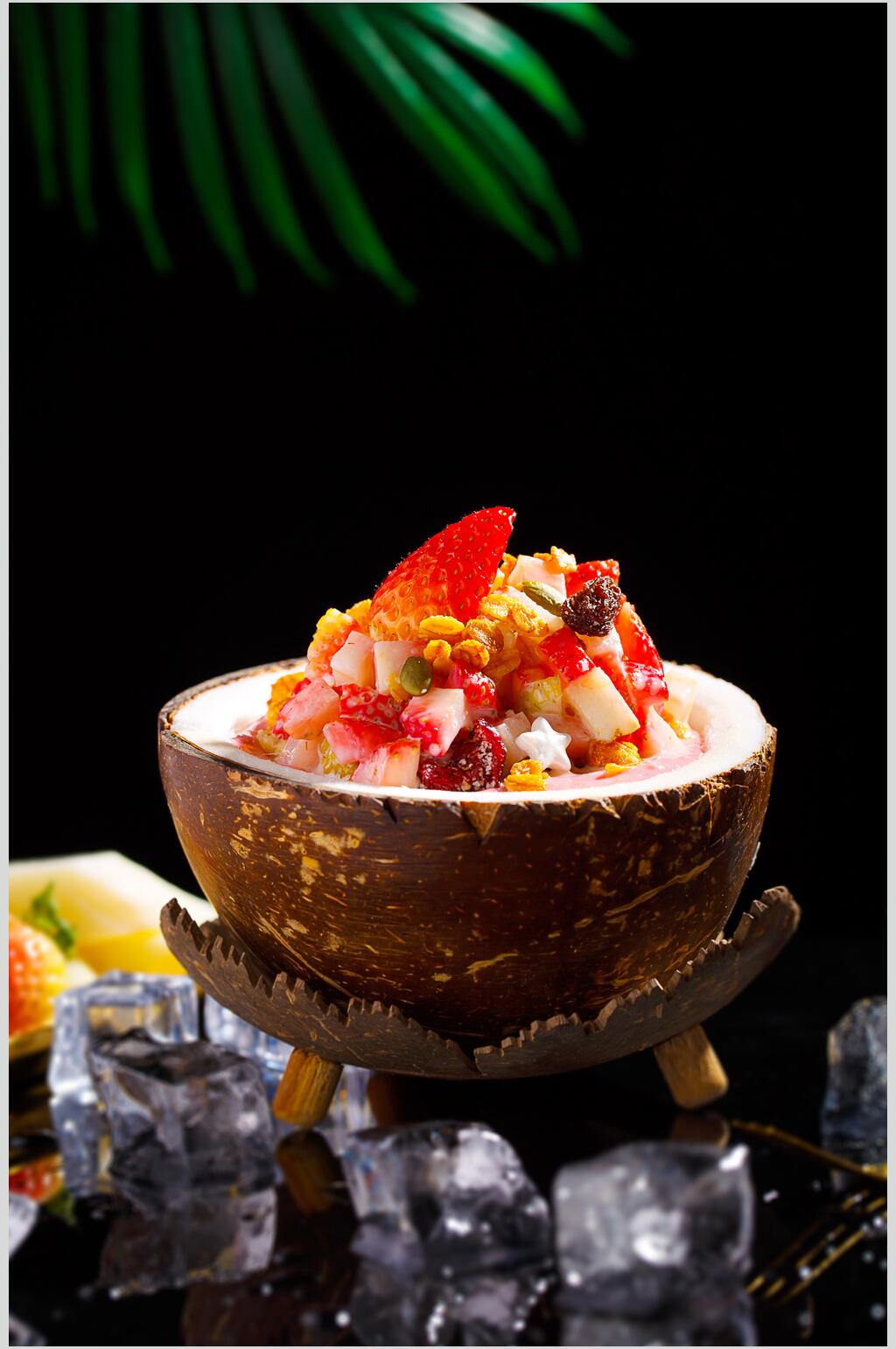 椰汁水果捞食品摄影图片素材