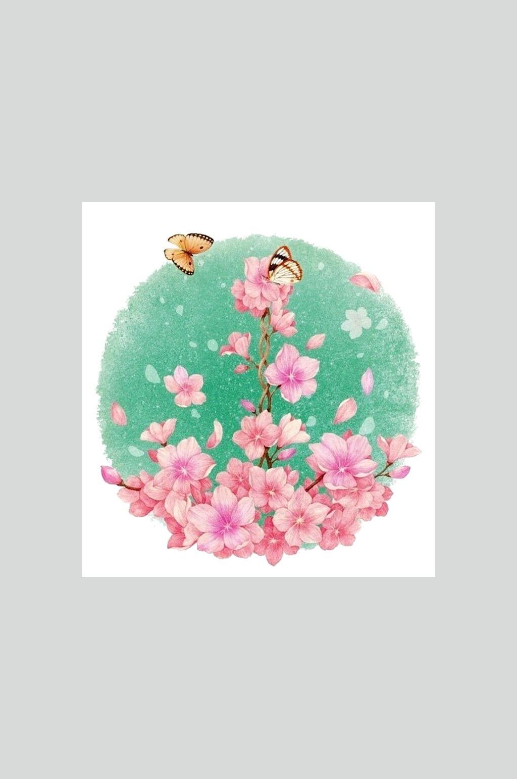 清新水彩蝴蝶桃花素材素材