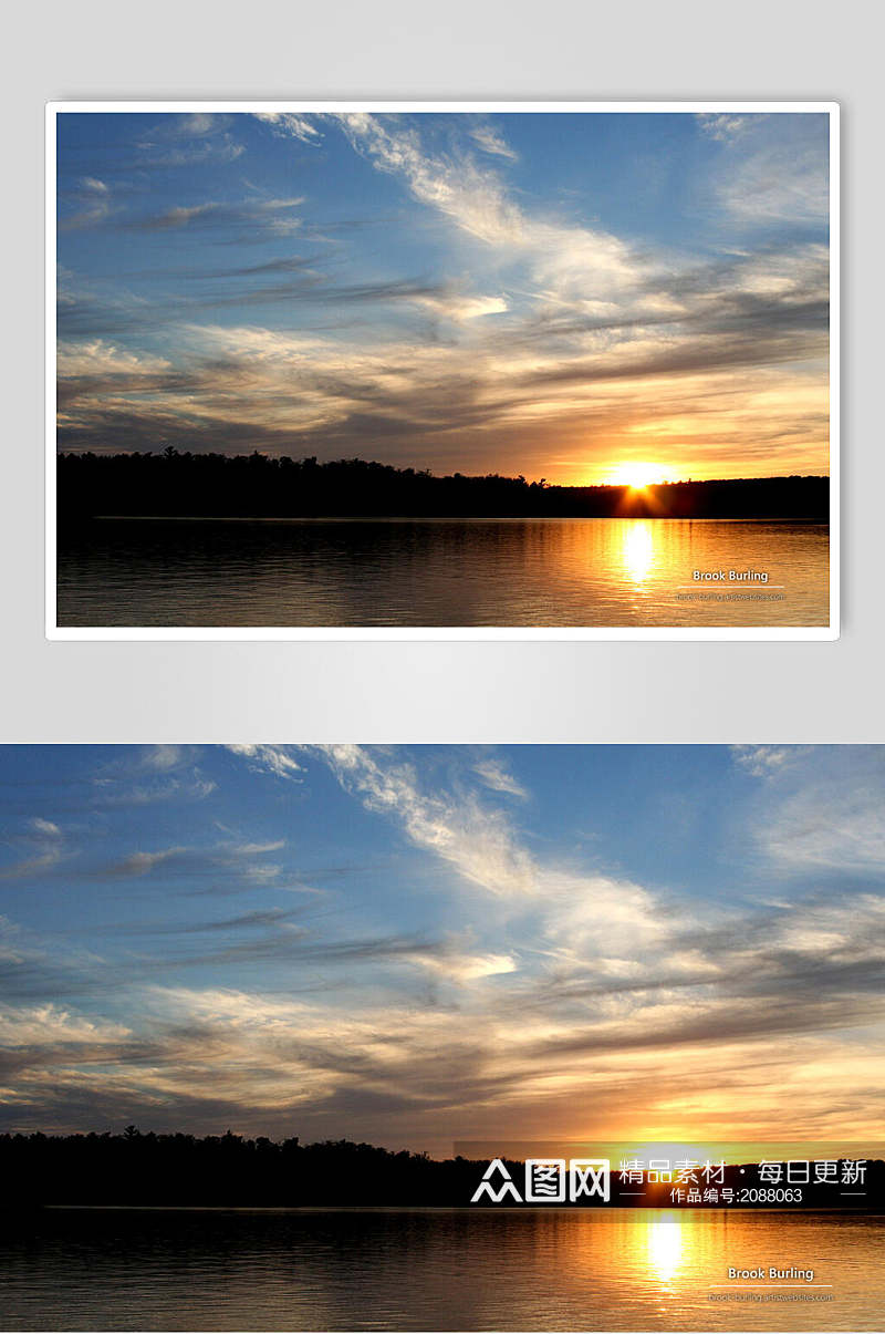 湖面夕阳黄昏高清图片素材