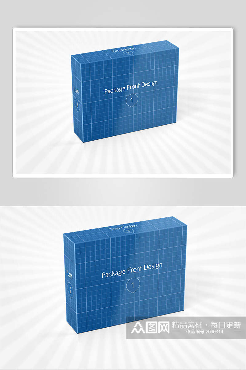 蓝色格子风包装贴图样机效果图素材