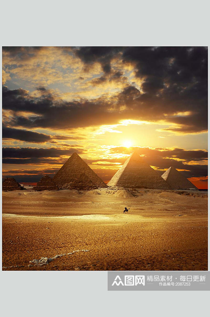 夕阳黄昏金光金字塔风景高清图片素材