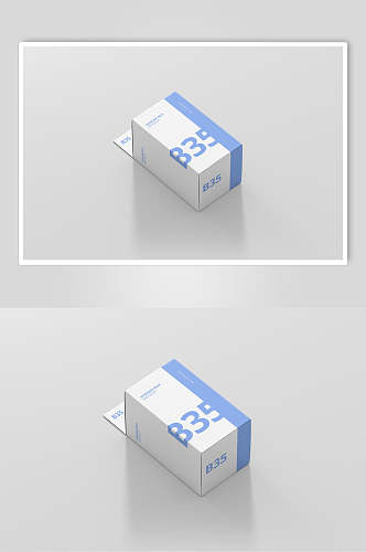 蓝白药品包装盒样机效果图