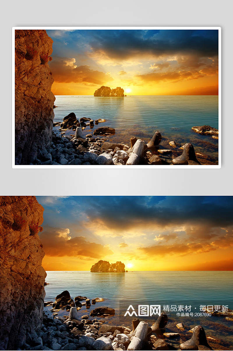 海岸夕阳黄昏图片素材