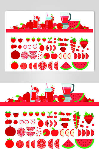 红色手绘蔬菜水果矢量素材
