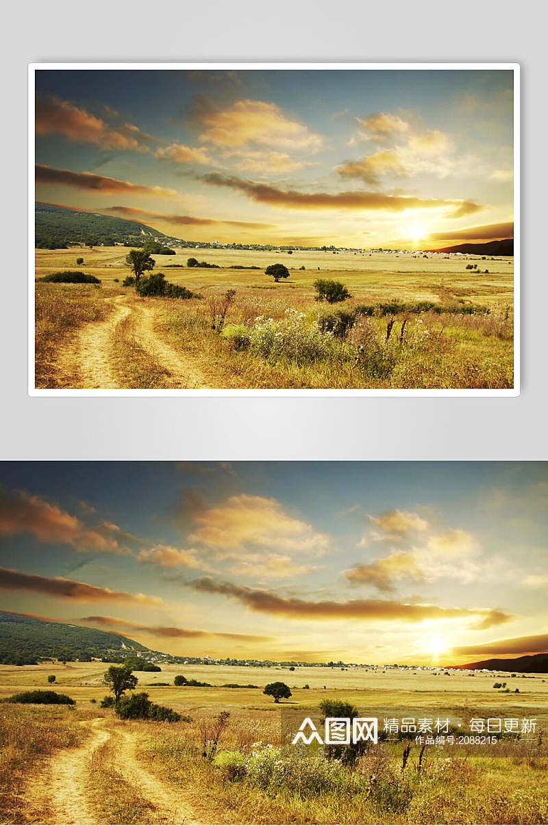 草原荒野夕阳黄昏高清摄影图片素材
