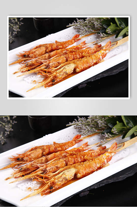 海鲜大虾炸串美食摄影图片