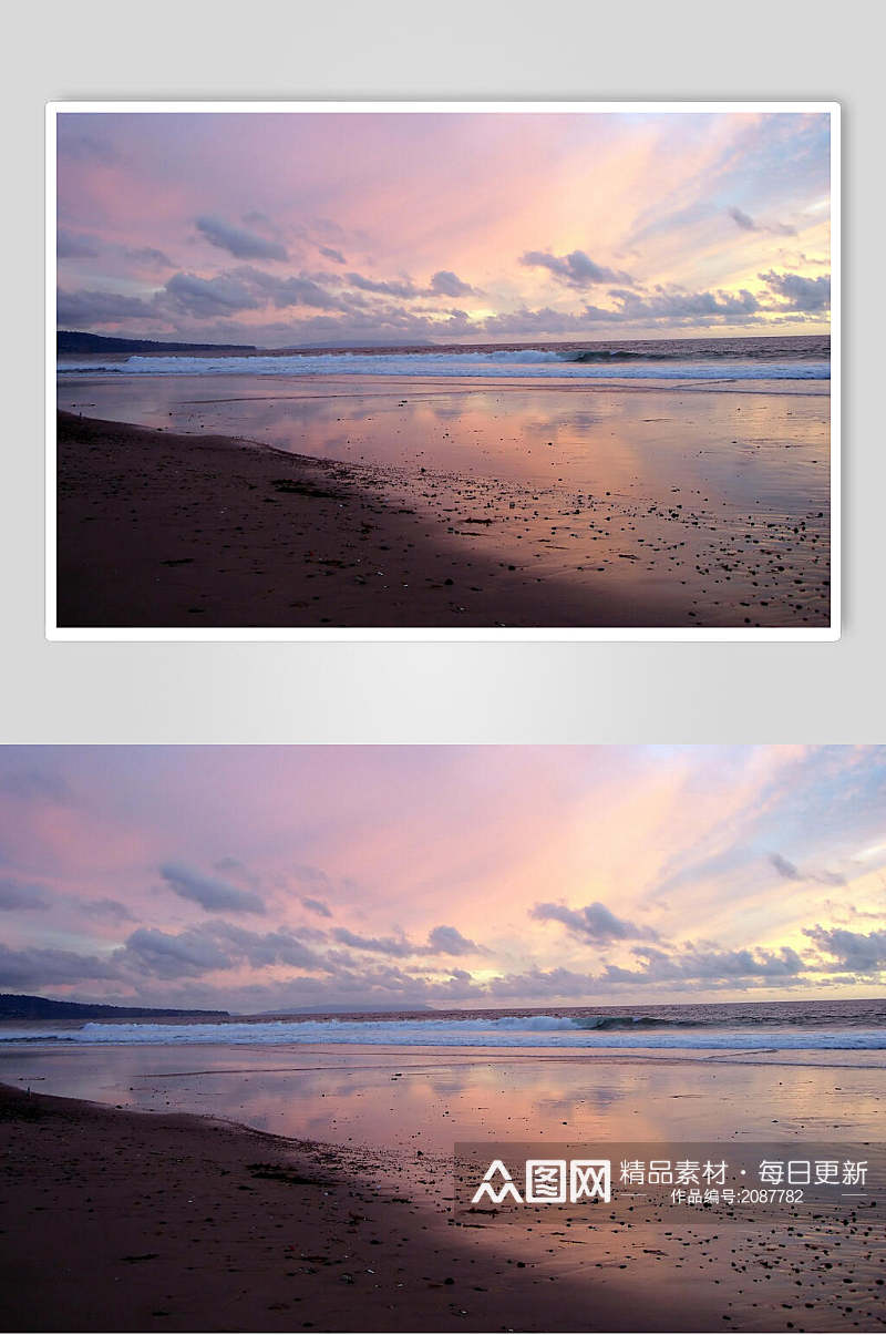 海岸天空倒影夕阳黄昏图片素材