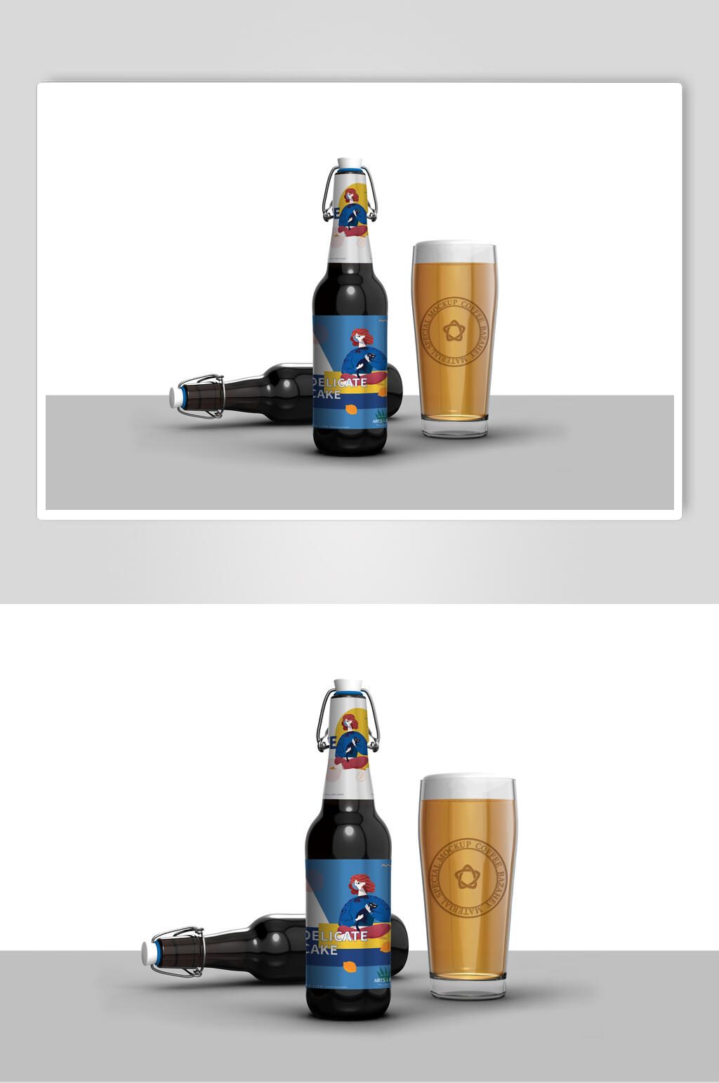 高端玻璃杯啤酒包装样机效果图素材