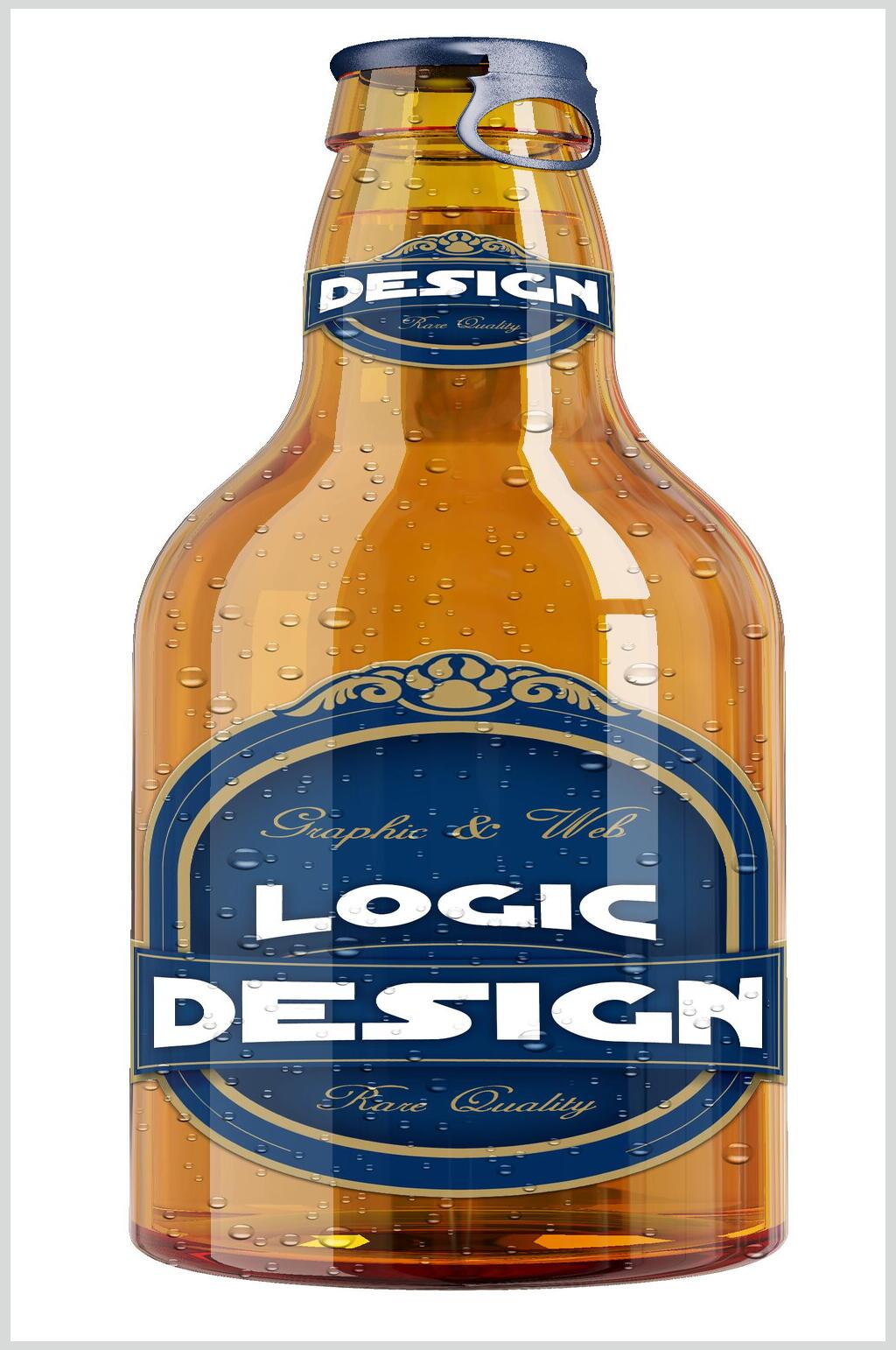 简约绚烂褐色啤酒瓶样机素材