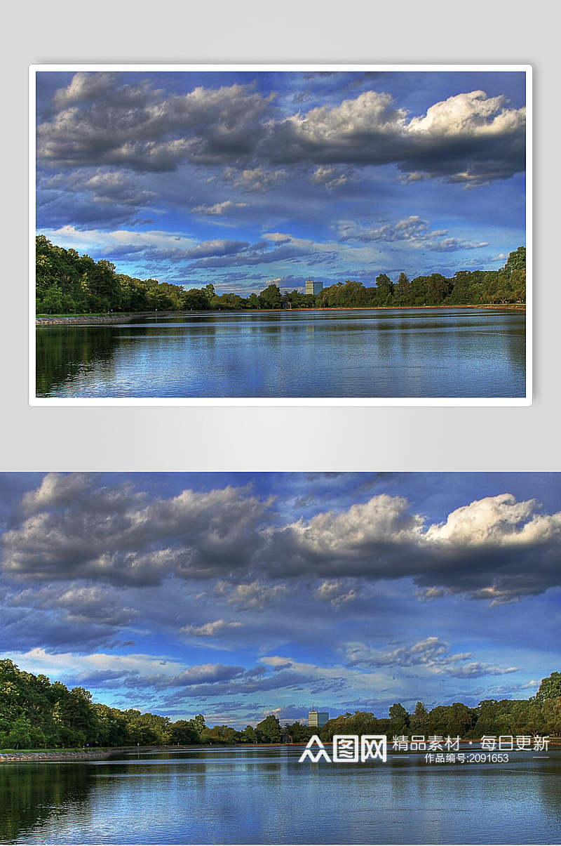 湖边倒影阴天乌云图片素材