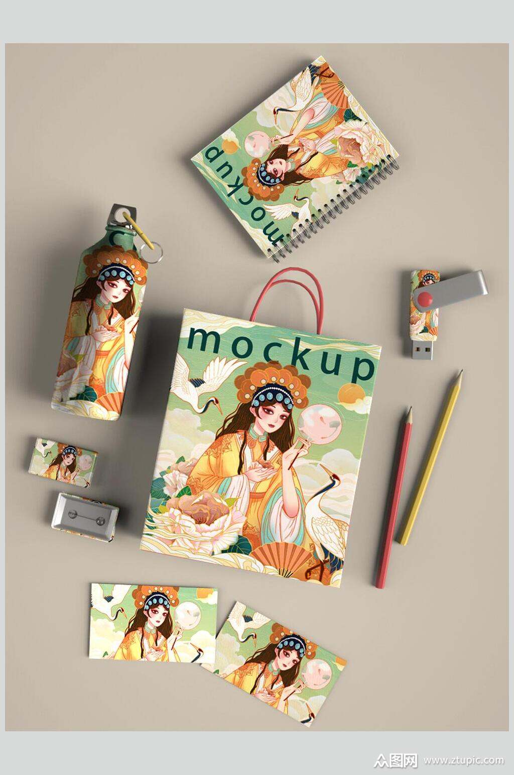 国潮办公用品整套vi新年文创样机效果图模板下载-编号2086334-众图网