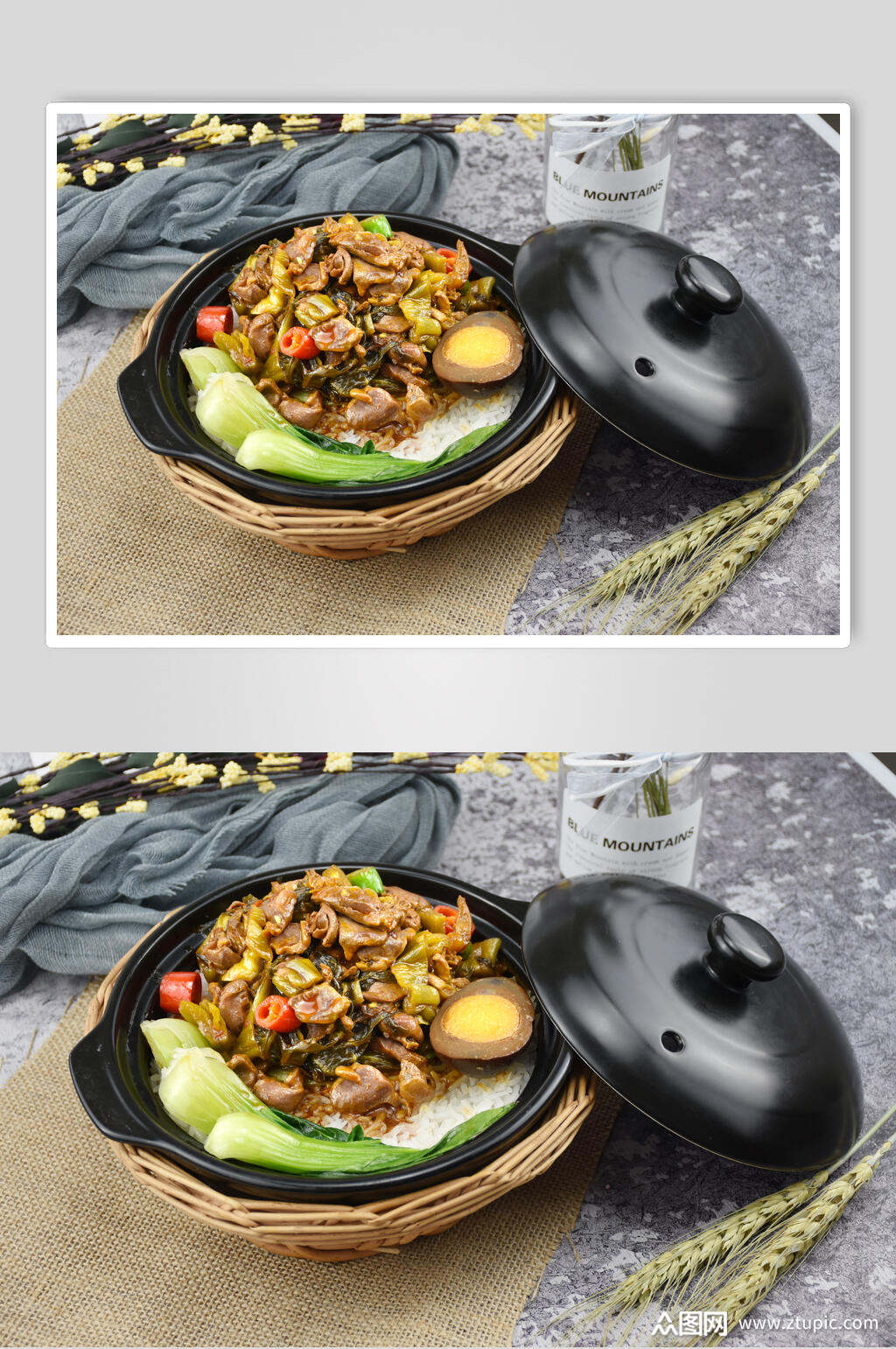 酸炒肥肠煲仔饭图片