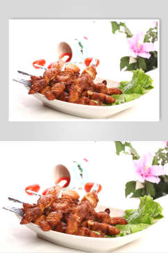 牛肉粒炸串美食摄影图片