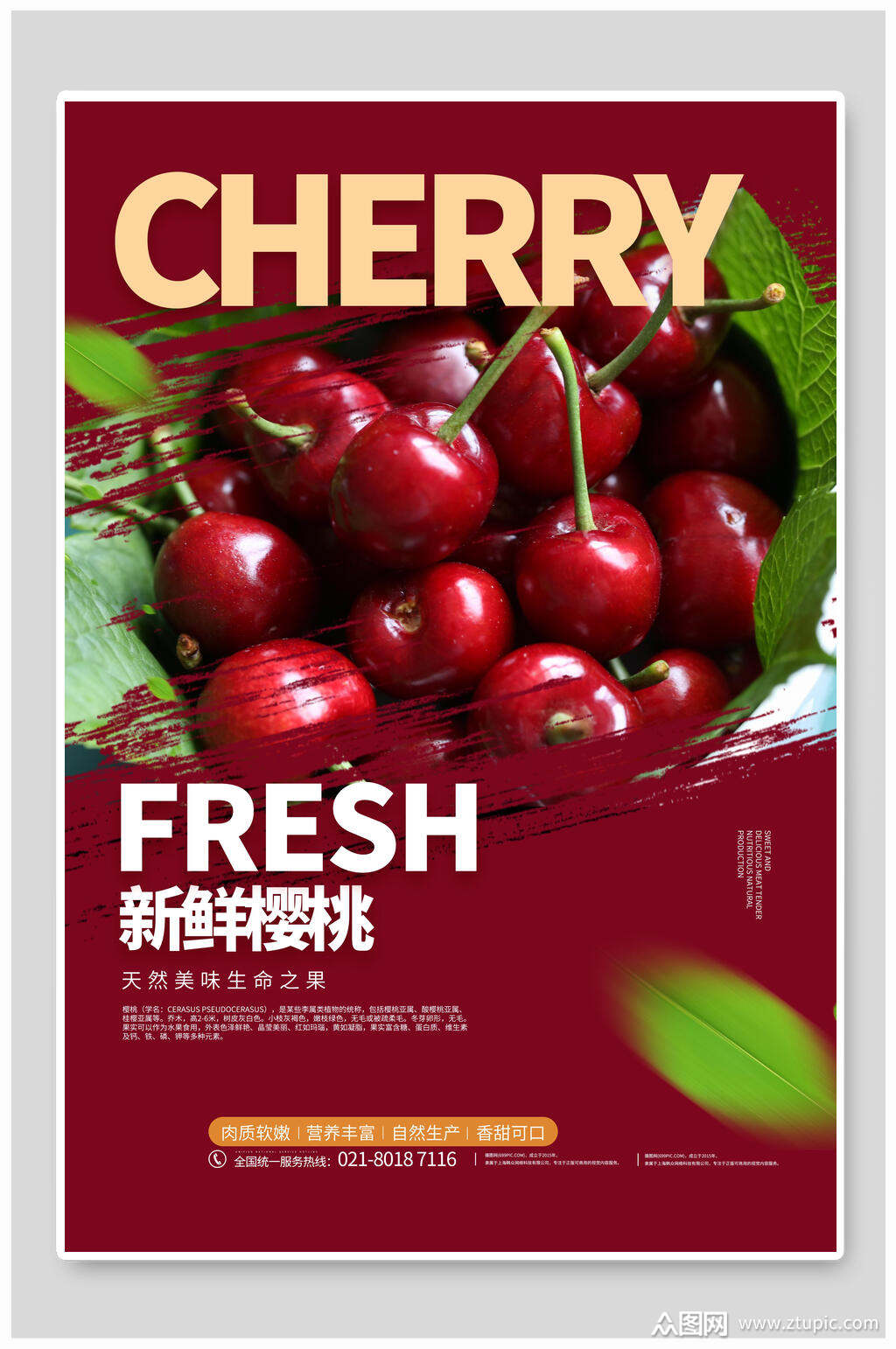 新鲜美味樱桃水果海报模板下载-编号2121634-众图网